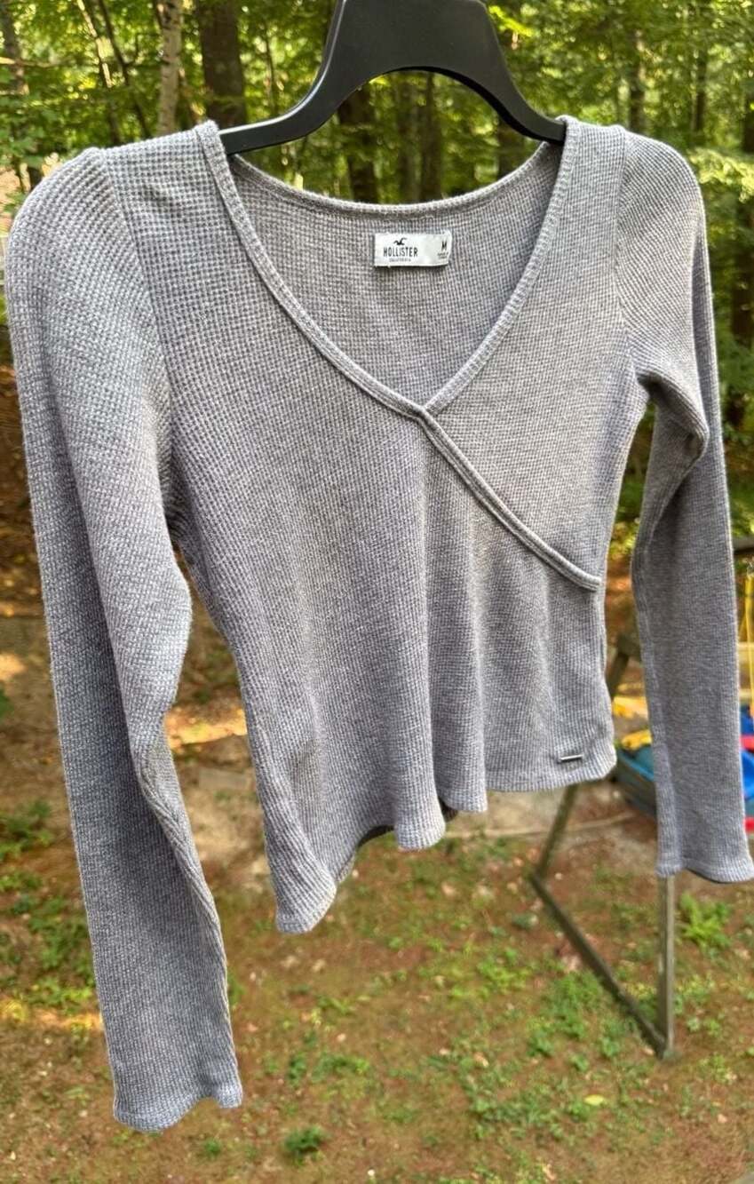 Hollister Ribbed Wrap Front Long Sleeve Top Size M
